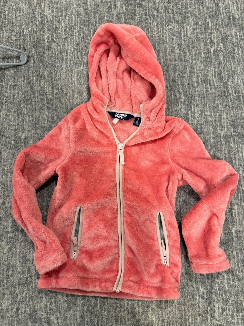 Lands' End Coral Pink Plush Hooded Zip-Up Jacket for Kids size small 6-7